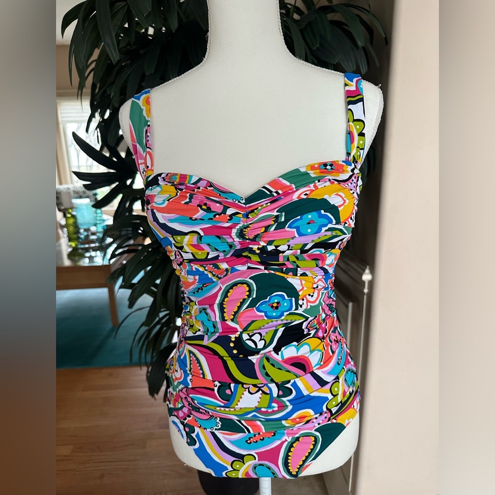 💗💙BLEU Colorful Floral Print One Piece Swimsuit Size 10💙💗